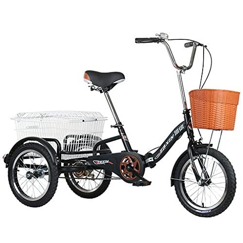 Folding Bike : WGYDREAM Adult Tricycles Folding Three Wheel Bike With Shopping Basket 3-Wheel Bicycle For Seniors Women Men Trikes Recreation Shopping(Color:black)
