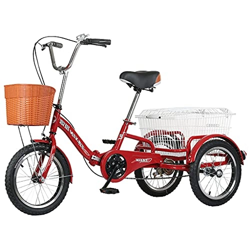 Folding Bike : WGYDREAM Adult Tricycles With Shopping Basket Folding Tricycle High Carbon Steel Folding Frame Trike Bike Bicycle For Picnic Shopping Work Men And Women(Color:red)