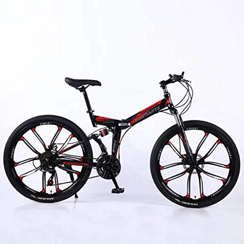 Folding Bike : WGYDREAM Mountain Bike, 26" Collapsible Ravine Bike Unisex's 21 24 27 Speeds Mountain Bicycles MTB Dual Disc Brake Dual Suspension Carbon Steel Frame (Color : Black, Size : 21 Speed)