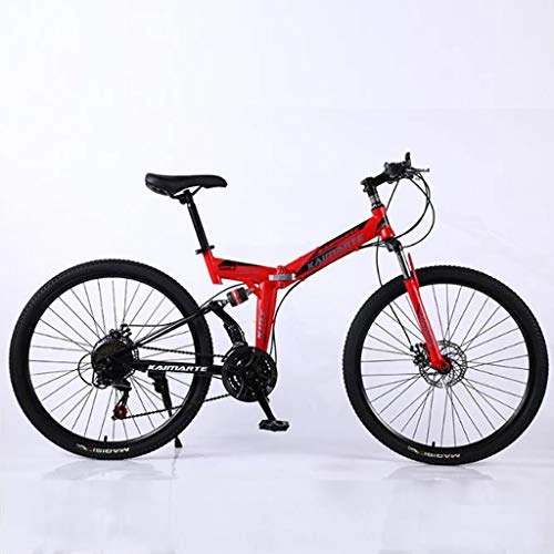Folding Bike : WGYDREAM Mountain Bike, Collapsible MTB Ravine Bike Mens Womens 26 Inch Carbon Steel Mountain Bike Full Suspension Dual Disc Brake 21 / 24 / 27 Speeds (Color : Red, Size : 27 Speed)