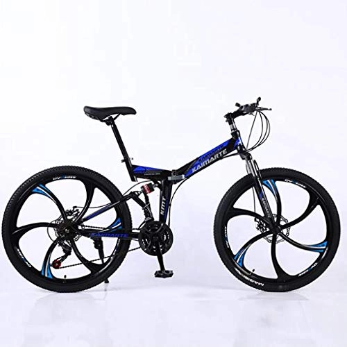 Folding Bike : WGYDREAM Mountain Bike, Foldable Mountain Bicycles 24 Inch 21 24 27 Speeds Carbon Steel Ravine Bike Dual Disc Brake Double Suspension (Color : Blue, Size : 21 Speed)
