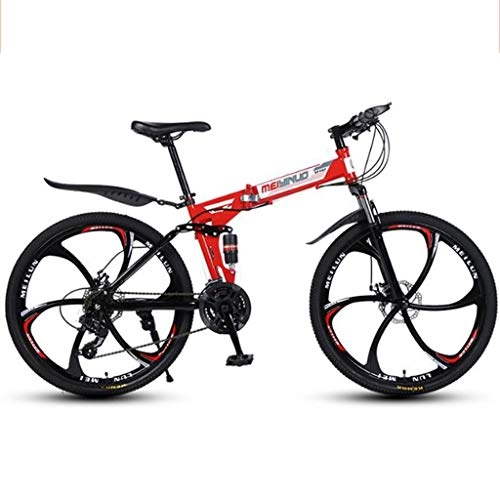 Folding Bike : WGYDREAM Mountain Bike, Foldable Mountain Bicycles 26" Ravine Bike with Dual Disc Brake Double Suspension, Carbon Steel Frame 21 24 27 speeds (Color : Red, Size : 21 Speed)