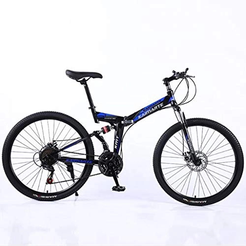 Folding Bike : WGYDREAM Mountain Bike, Foldable MTB Ravine Bike Mens Womens 24" Carbon Steel Mountain Bicycles Bike Dual Suspension Double Disc Brake 21 / 24 / 27 Speeds (Color : Blue, Size : 27 Speed)
