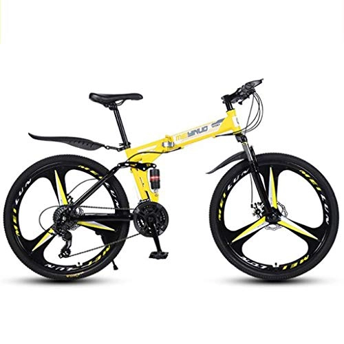 Folding Bike : WGYDREAM Mountain Bike, Foldable Ravine Bike 21 24 27 speeds Carbon Steel Frame 26" Mountain Bikes with Dual Disc Brake Double Suspension (Color : Yellow, Size : 27 Speed)