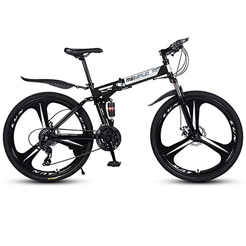 Folding Bike : WGYDREAM Mountain Bike, Hardtail Mountain Bicycles Carbon Steel Frame Collapsible Ravine Bike Dual Suspension and Dual Disc Brake, 26 inch Wheels (Color : Black, Size : 24-speed)