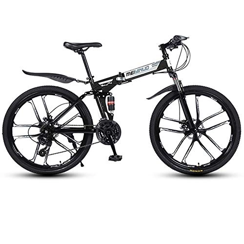 Folding Bike : WGYDREAM Mountain Bike, Mountain Bicycles Foldable Ravine Bike MTB Bike Dual Suspension and Dual Disc Brake, Carbon Steel Frame (Color : Black, Size : 24-speed)