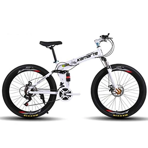 Folding Bike : WGYDREAM Mountain Bike, Mountain Bike Bicycles Mens Womens 26 Inch Ravine Bike 21 / 24 / 27 Speeds Full Suspension Dual Disc Brake Carbon Steel Frame (Color : White)