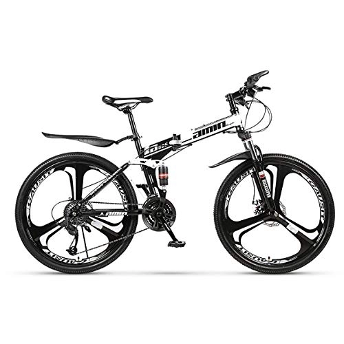 Folding Bike : Wheels Folding Bike 24 Inches 3-Spoke Mountain Bike 21 / 24 / 27 / 30 Speeds Steel Frame Dual Suspension Off-road Bicycle