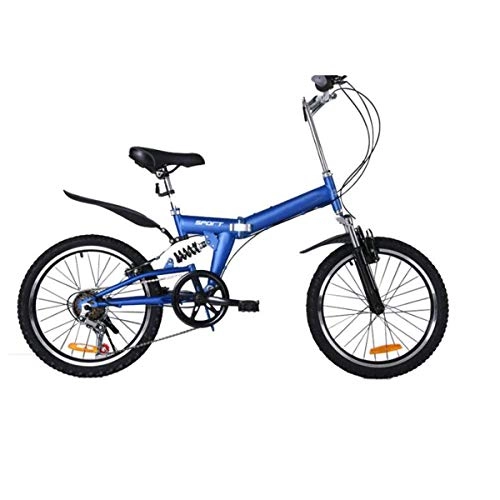 Folding Bike : WJSW 20" Adult Folding Bik Hardtail Bicycle for a Path Trail & Mountains Black Steel Frame Adjustable Seat in 4 Colors, Blue