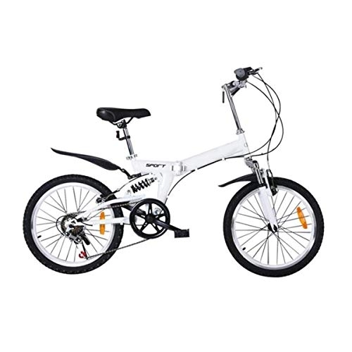 Folding Bike : WJSW 20" Adult Folding Bik Hardtail Bicycle for a Path Trail & Mountains Black Steel Frame Adjustable Seat in 4 Colors, White