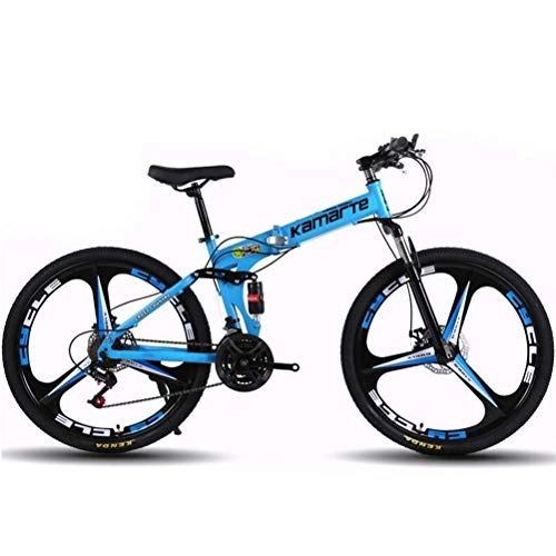 Folding Bike : WJSW 24 Inch 21 Speed Mountain Bicycle Dual Disc Brakes Sports Leisure City Road Bike (Color : Blue)
