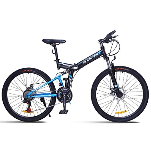 Folding Bike : WJSW 26" Mountain Bike Unisex bicycles 24 Speeds Disc Brake with 17" Frame Black & Red, Blue, 26