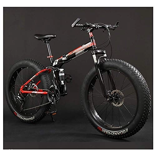 Folding Bike : WJSW Adult Mountain Bikes, Foldable Frame Fat Tire Dual-Suspension Mountain Bicycle, High-carbon Steel Frame, All Terrain Mountain Bike, 26" Red, 21 Speed
