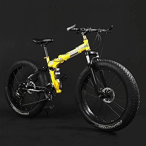 Folding Bike : WJSW Adult Mountain Bikes, Foldable Frame Fat Tire Dual-Suspension Mountain Bicycle, High-carbon Steel Frame, All Terrain Mountain Bike, 26" Yellow, 24 Speed