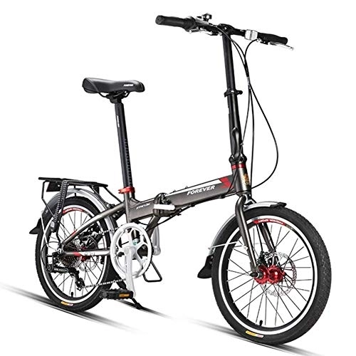 Folding Bike : WJSW Adults Folding Bike, 20 Inch 7 Speed Foldable Bicycle, Super Compact Urban Commuter Bicycle, Foldable Bicycle with Anti-Skid and Wear-Resistant Tire, Gray