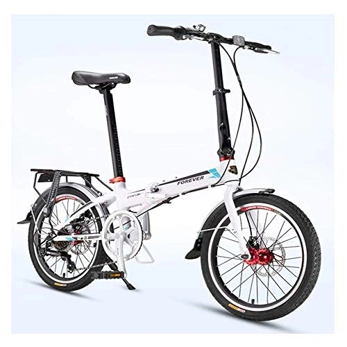Folding Bike : WJSW Adults Folding Bike, 20 Inch 7 Speed Foldable Bicycle, Super Compact Urban Commuter Bicycle, Foldable Bicycle with Anti-Skid and Wear-Resistant Tire, White