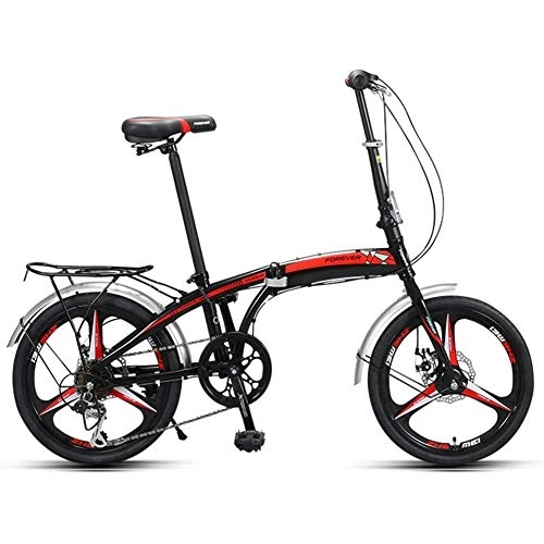 Folding Bike : WJSW Adults Folding Bikes, 20" High-carbon Steel Folding City Bike Bicycle, Foldable Bicycle with Rear Carry Rack, Double Disc Brake Bike, Black