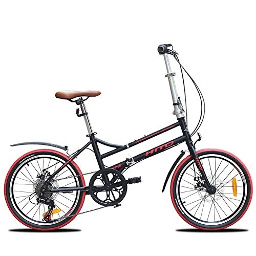 Folding Bike : WJSW Adults Folding Bikes, 20 Inch 6 Speed Disc Brake Foldable Bicycle, Lightweight Portable Reinforced Frame Commuter Bike with Front and Rear Fenders, Black