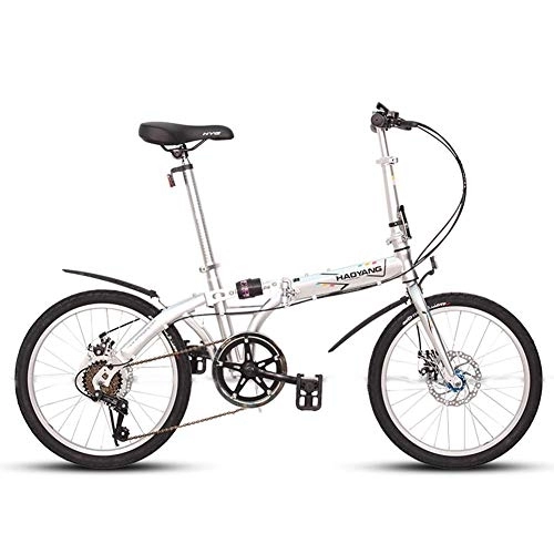 Folding Bike : WJSW Adults Unisex Folding Bikes, 20" 6 Speed High-carbon Steel Foldable Bicycle, Lightweight Portable Double Disc Brake Folding City Bike Bicycle, White