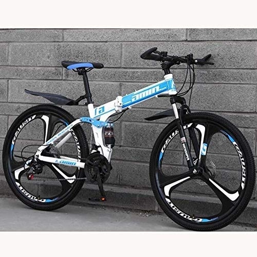 Folding Bike : WJSW Foldable Mountain Bike Bicycle for Adults men and women, High-carbon Steel MBT Bike, Full suspension Shock-absorbing front fork, Dual disc brakes