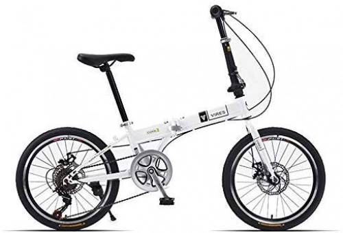 Folding Bike : WJSW Folding Bike Bicycle 20 Inch 7 Speed City Commuter Adult Male and Female Students Light Suitable for A Variety of Road, White
