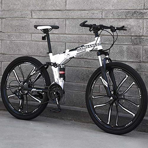Folding Bike : WJSW Folding Bike Mountain Bikes Bicycle for Adults, Full Suspension Folding MBT Bikes Bicycle, High Carbon Steel Frame, Steel Disc Brake