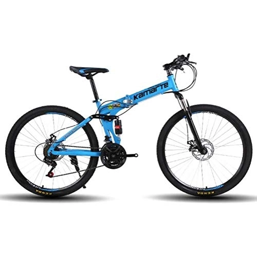 Folding Bike : WJSW Folding Mountain Bike For Adults, Dual Disc Brakes Sports Leisure City Road Bicycle (Color : Blue, Size : 24 Speed)