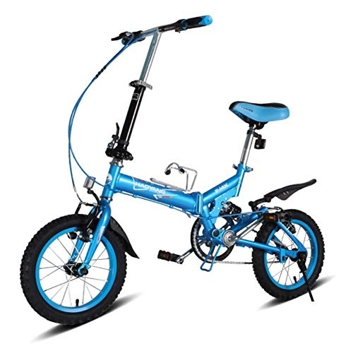 Folding Bike : WJSW Kids Folding Bikes, 14 Inch Mini Folding Mountain Bike, High-carbon Steel Lightweight Portable Foldable Bicycle, Suspension Bike, Blue