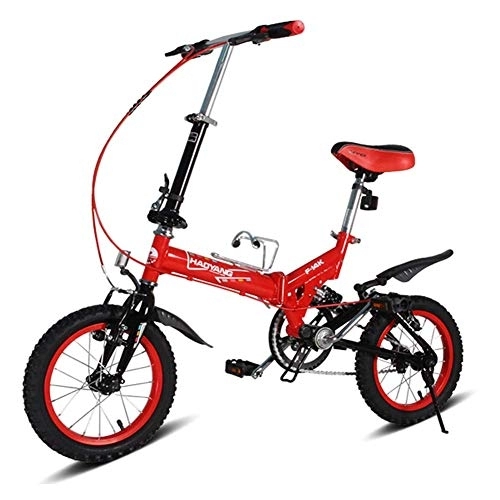 Folding Bike : WJSW Kids Folding Bikes, 14 Inch Mini Folding Mountain Bike, High-carbon Steel Lightweight Portable Foldable Bicycle, Suspension Bike, Red