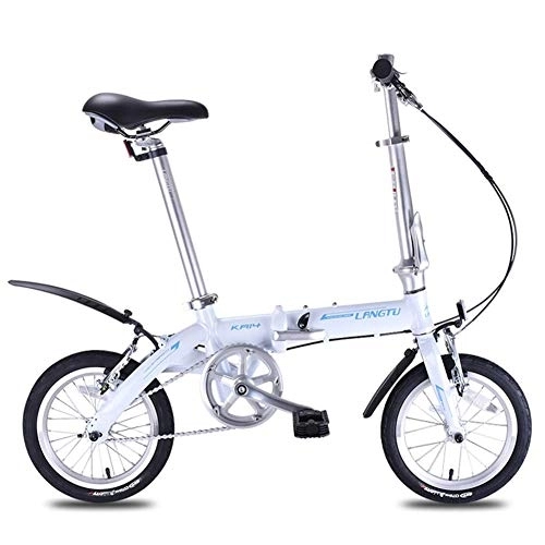 Folding Bike : WJSW Mini Folding Bikes, Lightweight Portable 14" Aluminum Alloy Urban Commuter Bicycle, Super Compact Single Speed Foldable Bicycle, White