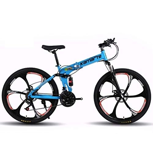 Folding Bike : WJSW Mountain Bicycle, Folding Hardtail Mountain Bikes City Off-road Mens MTB For Adults (Color : Blue, Size : 24 Speed)