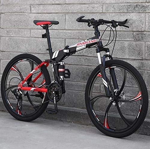 Folding Bike : WJSW Mountain Bike bicycle for adults, Full suspension Folding MBT Bikes Bicycle, High Carbon Steel Frame, Steel Disc Brake