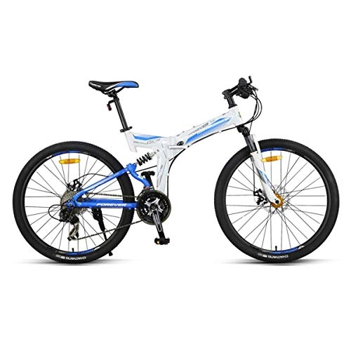 Folding Bike : WJSW Mountain Bikes Folding Lightweight Flying 27 speeds Bicycles Alloy Stronger Frame Disc Brake, Blue