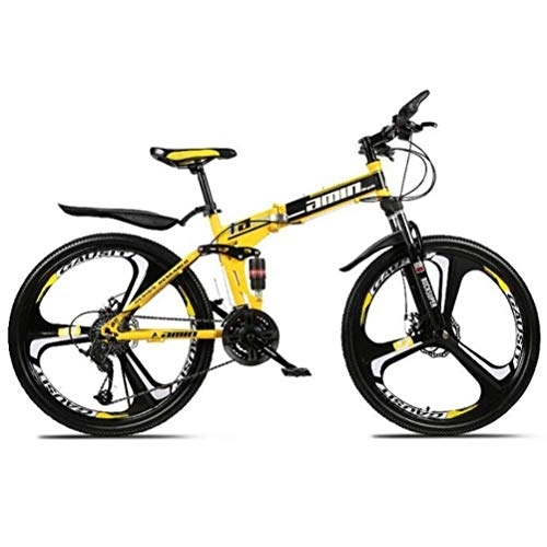 Folding Bike : WJSW Portable Folding Mountain Bike, Sports Leisure City Road Bicycle Freestyle Bike 26 Inch (Color : Yellow, Size : 21 speed)