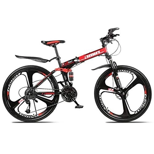 Folding Bike : WJSW Red Foldable Mountain Bike, 26 Inch Double Suspension Damping City Road Bicycle (Size : 21 speed)