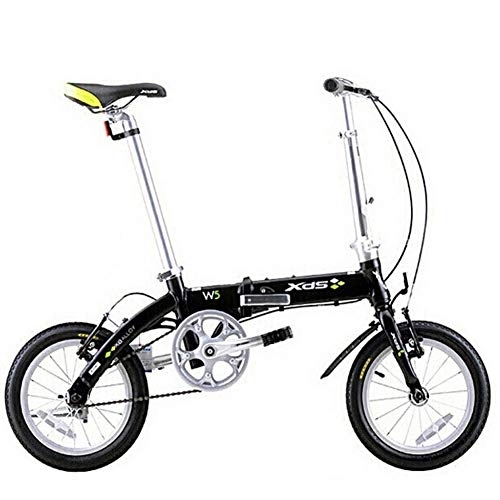 Folding Bike : WJSW Unisex Folding Bike, 14 Inch Mini Single-Speed Urban Commuter Bicycle, Foldable Compact Bicycle with Front and Rear Fenders, Black
