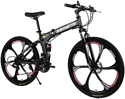 Folding Bike : Wlehome Folding Bike, Mountain Bike Adult 26 Inch, 21 / 24 / 27 Speed Variable Speed Student Bicycle, Shock Double Disc Brake Student Bicycle, for height 160-185cm, Black