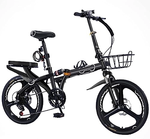 Folding Bike : WOLWES Foldable Bikes, 7 Speed Drive Bikes, High Carbon Steel Frame, Folding Bike Front and Rear with Fenders City Bicycle for / Men / Women C, 16in