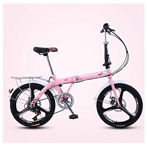Folding Bike : Women Folding Bike, 20 Inch 7 Speed Adults Foldable Bicycle Commuter, Light Weight Folding Bikes, High-carbon Steel Frame, Pink Three Spokes