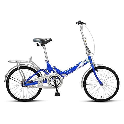 Folding Bike : Women Folding Bike, Adults Mini Light Weight Foldable Bicycle, High-carbon Steel Frame, Front and Rear Fenders, Kids Urban Commuter Bicycle, Blue, 20 Inches
