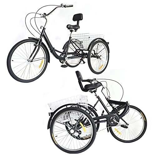 Folding Bike : WSIKGHU Adult Tricycle 3 Wheels 24 inch Adult Trike Bike Cruiser Bikes 3 Wheel Foldable Bicycle 7 Dpeed Tricycle with Basket Elderly Tricycle with Shopping Basket (155-185CM, 120KG)
