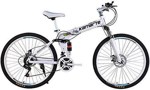 Folding Bike : WSJYP Adult Mountain Bikes, 24 Inch Lightweight Mini Folding Bike, Small Portable Bicycle, Student ​Gears Dual Disc Brakes Mountain Bicycle for Tall People, White