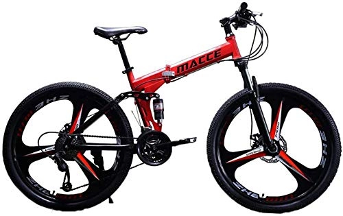Folding Bike : WSJYP Adult Mountain Bikes, 26in Carbon Steel Mountain Bike, 21 Speed Bicycle Full Suspension MTB, Gears Dual Disc Brakes Quickly Fold Bicycle, Red