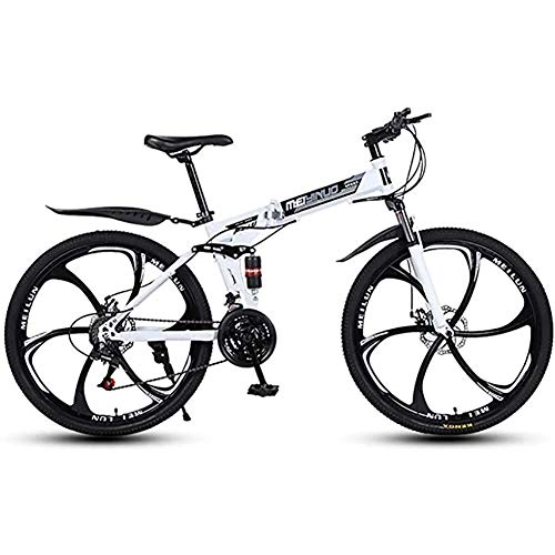 Folding Bike : WXX 26 Inch Aluminum Alloy Mountain Folding Bike 21 Speed 24 Speed 27 Speed Adult Double Disc Brake Full Shock Absorber Student Bicycle Bicycle, White, 27 speed