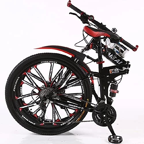 Folding Bike : WXXMZY Bicycle. Folding Mountain Bikes, Suspended Three-pole Folding Bikes. 21-speed Disc Brake Front Beam Package. Non-slip, White And Black. (Color : Black, Size : 26 inches)