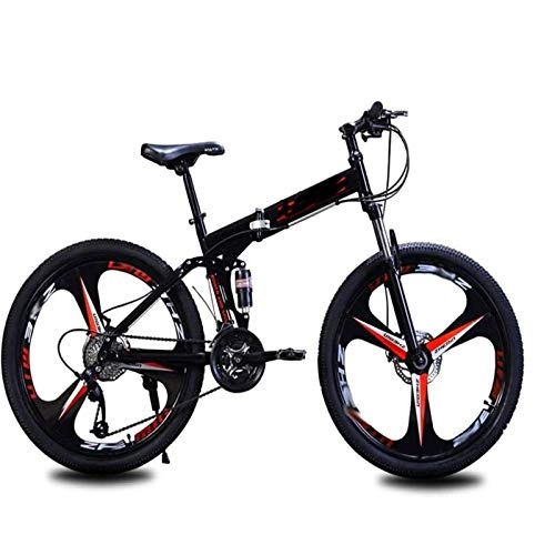 Folding Bike : WXXMZY Folding Bikes, Mountain Bikes, 26-inch Mountain Bikes, Cross-country Bikes, Double Shock Absorption, Lightweight Young Students, Adults (Color : Black, Size : 24 inches)