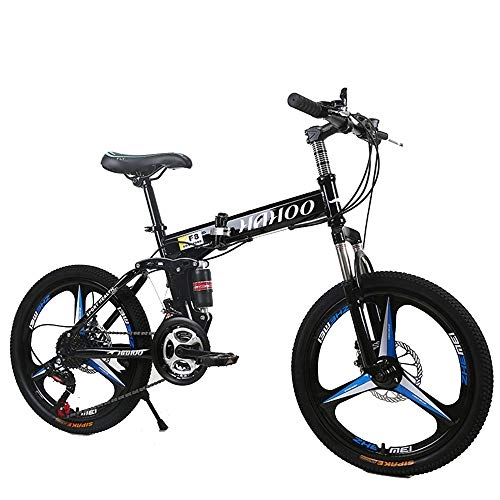 Folding Bike : WYX 24" / 26" Folding Mountain Bike 21 Speed Double Damping Bicycle Double Disc Brakes Carbon Steel Frame Road Bicycle, Black, 24" 21speed