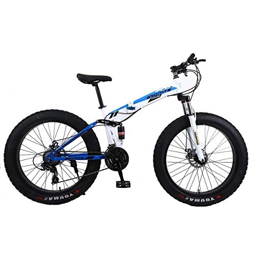 Folding Bike : WZB 26" Alloy Folding Mountain Bike 27 Speed Dual Suspension 4.0Inch Fat Tire Bicycle Can Cycling On Snow, Mountains, Roads, Beaches, Etc, 8