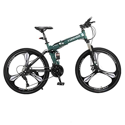 Folding Bike : WZB 26 inch Mountain Bike, 27 speed, Unisex, Shimano Steel Stronger Frame Disc Brake, Green