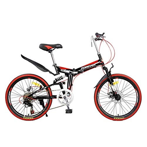 Folding Bike : WZB 26 inch Mountain Bike, 7 speed, Unisex, Front and Rear Mudguard, Double shock absorption before and after, Red